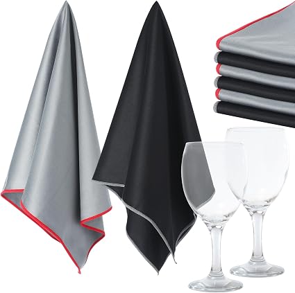 VitalCozy 6 Pcs Polishing Cloths for Wine Glass, Black, Gray