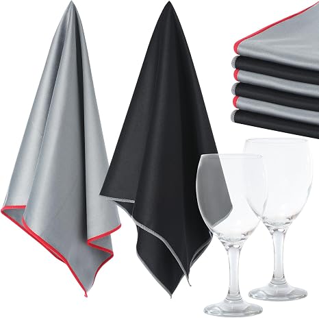 VitalCozy 6 Pcs Polishing Cloths for Wine Glass, Black, Gray