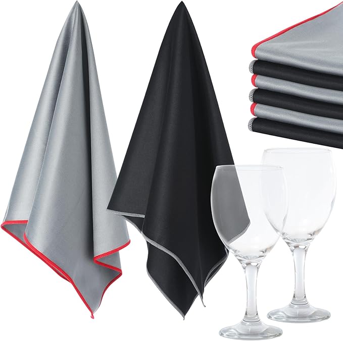 VitalCozy 6 Pcs Polishing Cloths for Wine Glass, Black, Gray