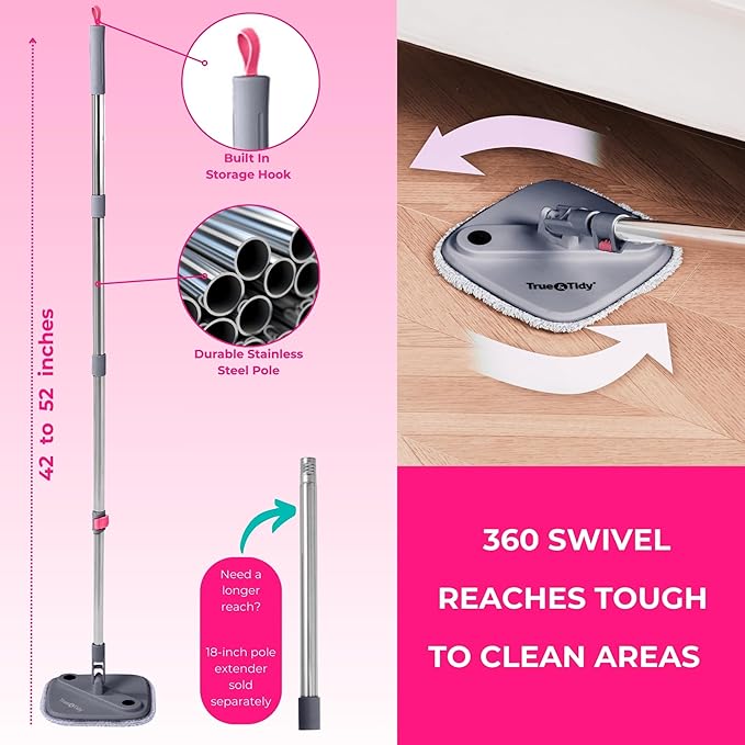 Heavy Duty Square Spin Mop for Floor Cleaning, Separate Compartment for Clean and Dirty Water, Use Any Cleaning Solution, Self Cleaning, Machine Washable Pads