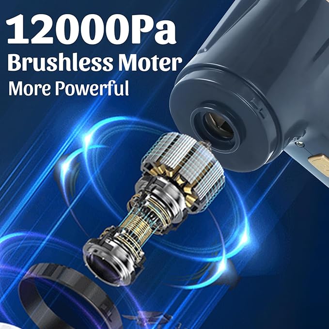 12000Pa Cordless Handheld Vacuum Cleaner, High Power Car Vacuum and Air Duster 2-in-1, Low Decibel Brushless Mini Vacuum with LED light and Multi-Nozzles, for Desk, Sewing Machine, Computer, Keyboard