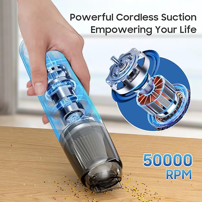 Handheld Vacuum Cordless, Car Vacuum Portable with 2 Suction Modes, Blow & Suction 2-in-1, Mini Vacuum Cleaner Rechargeable for Car, Home, Pet Hair, Office, Desk, Keyboards (White)