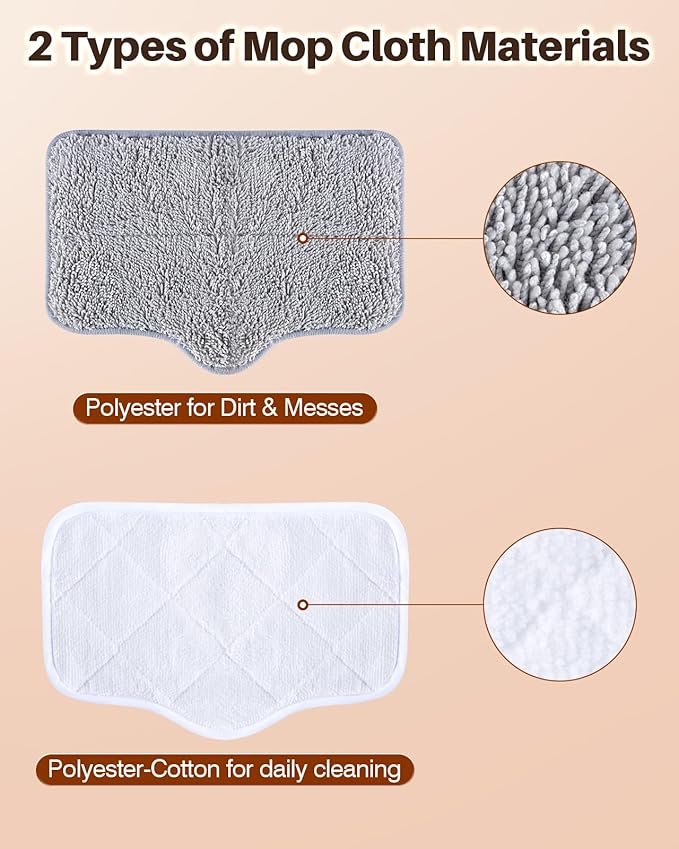Steam Mop Pads with Washable and Reusable, 6 Pack Replacement, 2 Material Types Accessories Compatible With Steamer Mop for Cleaning Floors and Carpets, White and Gray