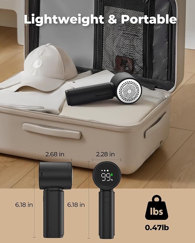 ASNUG Fabric Shaver, Electric Lint Remover, Sweater Shavers to Remove Pilling with 3 Speeds, 6 Leaf Blade, LED Display & Type-C Rechargeable, Removes Fuzz, Pills for Clothes, Couch, Furniture
