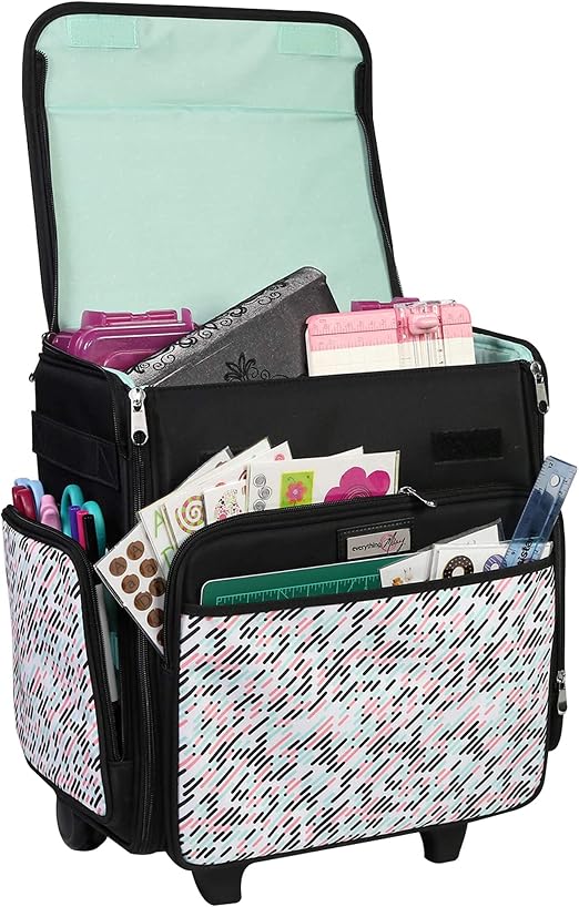 Everything Mary Collapsible Rolling Craft Bag, Pill - Wheeled Scrapbook Tote for Scrapbooking & Art - Travel Organizer S