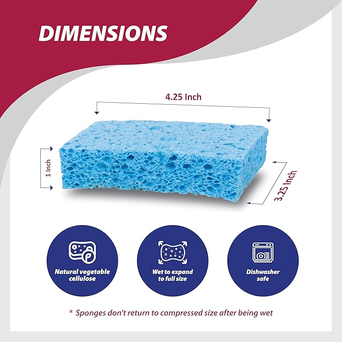 HIC Kitchen Pop-Up Sponges, Rectangular, Natural Vegetable Cellulose, 2 Sets of 4