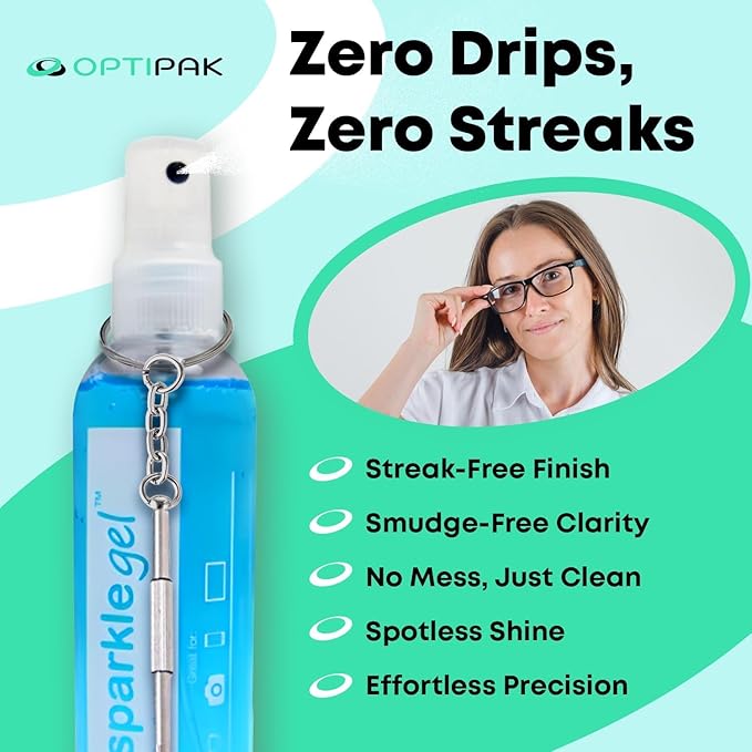 Sparkle Anti-Reflective Safe Gel Lens Cleaner & Repair Kit – (2) 1oz Glasses Cleaner Spray, (2) Microfiber Cloth & Keychain Screwdriver for Eyeglasses, Lenses & Screens (5 Piece Set)