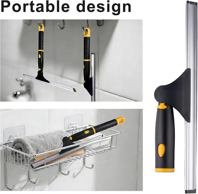 Swivel Shower Squeegee for Glass Doors, All-Purpose Anti-Slip Window Squeegee with 2 Blades, Window Cleaner Tool Bathroom Squeegee for Shower Doors, Tile Shower Walls，Mirrors,Car Windshields