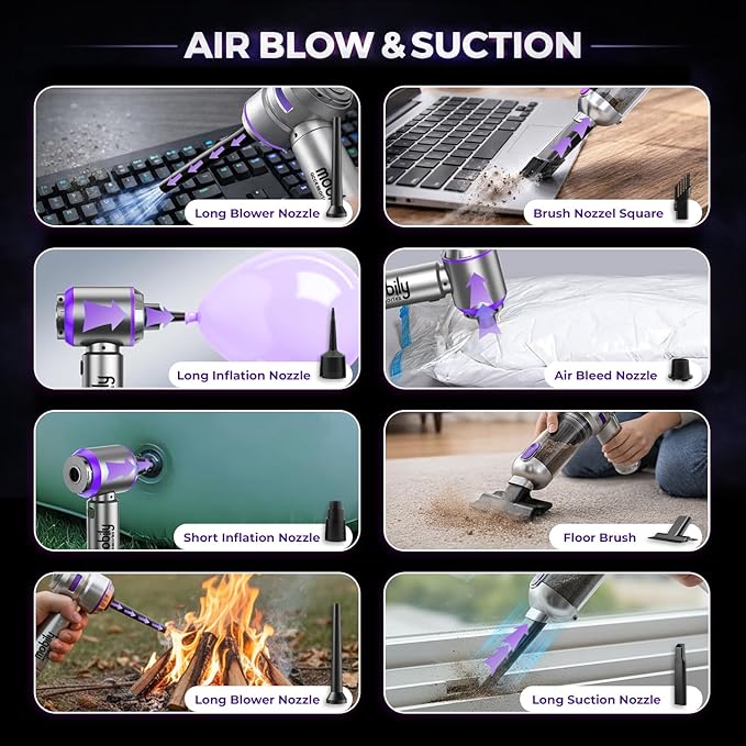 2026 Upgraded 4-in-1 Handheld Cordless Car Vacuum Cleaner, 16000PA High Power Air Blower & Mini Car Vacuum Cleaner with LED Light for Home, Office & Auto, 15000mAh long Battery & Type-C Fast Charging