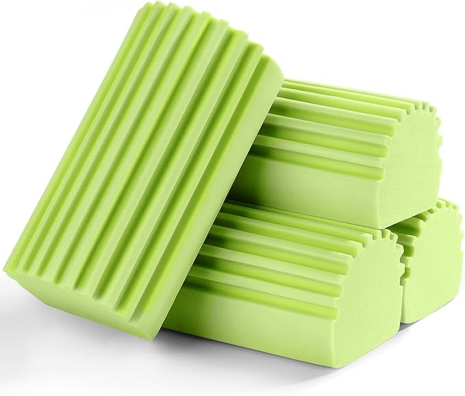 Jeymei 4-Pack Damp Clean Duster Sponge, Sponge Cleaning Brush, Duster for Cleaning Blinds, Glass, Baseboards, Vents, Railings, Mirrors, Window Track Grooves and Faucets Green Non-Scratch Sponges