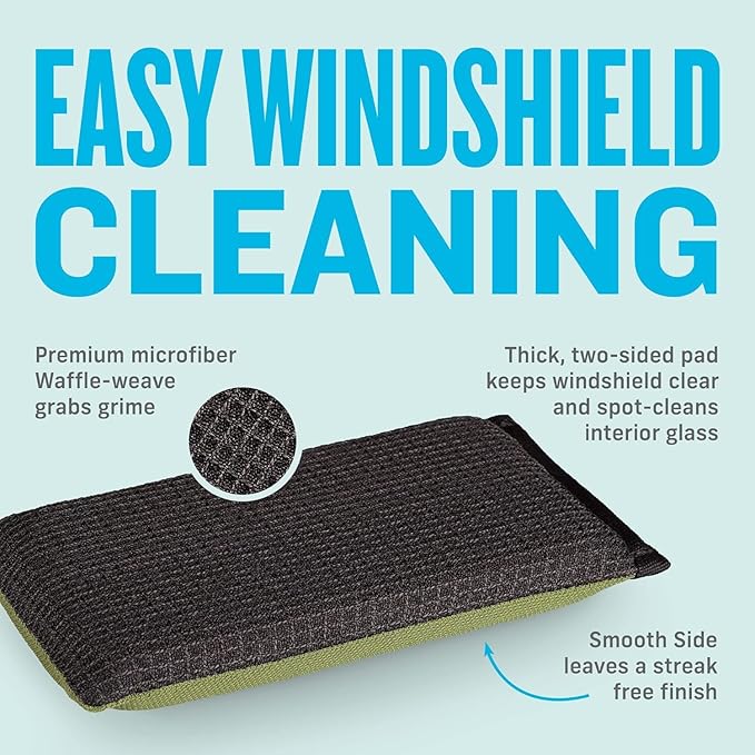 E-Cloth Windshield Haze Eraser - Interior Windshield & Car Window Cleaner Tool, Keeps Mirrors Clean, Spot Washes Inside Glass, Car Cleaning Supplies, Microfiber Sponge, Streak Free Finish - 2 Pack