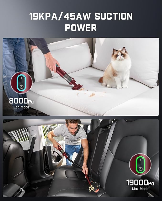 Fanttik Slim V8 APEX Car Vacuum, 4-in-1 Portable Mini Cordless Vacuum with 19000pa Suction Power, Type-C Charge, 2 Suction Modes, Handheld Vacuum for Small Jobs, Car, Office Desk, Keyboards (Red)