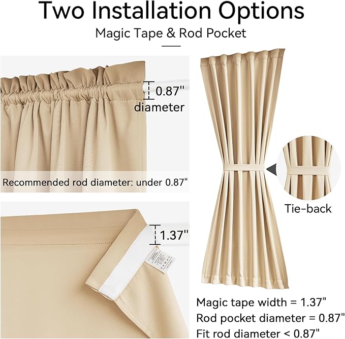 Vatge Sidelight Curtains for Front Door, 12 Inch Wide Narrow Window Curtains for Side Door, 1 Panel, W12 x L80, Beige