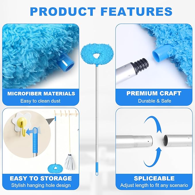 Storystore Ceiling Fan Cleaner Duster - Adjustable Duster with Extension Pole,Dusters for Cleaning Fan Blade, Walls and Cobweb (Round / 4Claw)