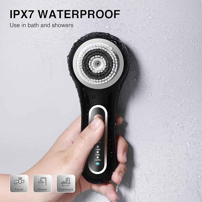 UMICKOO Electric Facial Cleansing Brush, 2-Way Rotating Face Scrubber for Daily & Deep Cleaning, 3 Modes, 5 Brush Heads, Rechargeable, IPX7 Waterproof for All Skin Types