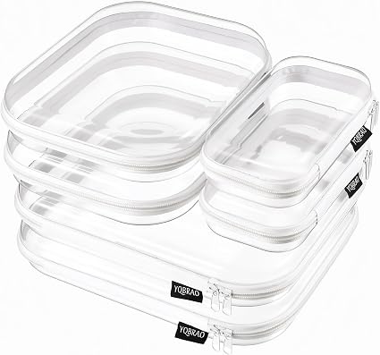 YQBRAO Clear Hard Shell Zipper Cases, Diaper Bag Organizer Pouches, White
