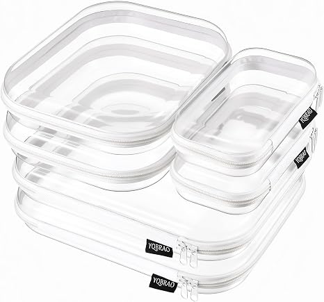 YQBRAO Clear Hard Shell Zipper Cases, Diaper Bag Organizer Pouches, White