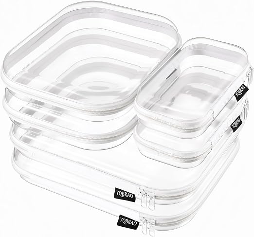 YQBRAO Clear Hard Shell Zipper Cases, Diaper Bag Organizer Pouches, White