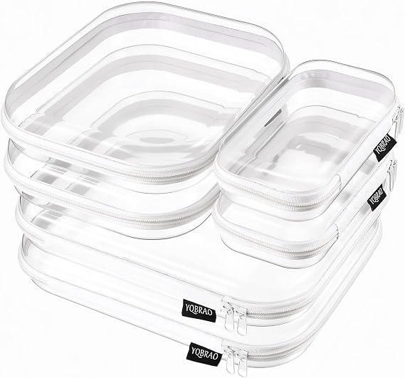 YQBRAO Clear Hard Shell Zipper Cases, Diaper Bag Organizer Pouches, White
