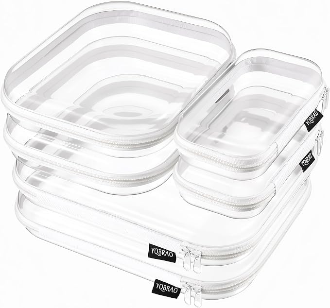 YQBRAO Clear Hard Shell Zipper Cases, Diaper Bag Organizer Pouches, White