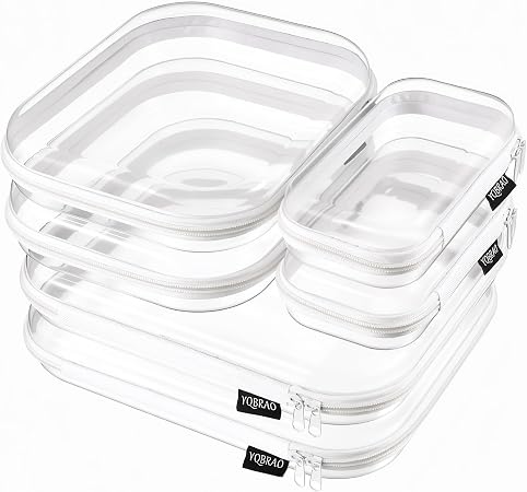YQBRAO Clear Hard Shell Zipper Cases, Diaper Bag Organizer Pouches, White