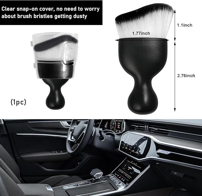 Ziciner Car Detailing Brush, Curved Soft Bristles Auto Removal Dust Collectors, Universal Vehicle Dashboard, Air Conditioner Vents etc Interior Cleaning Tool Accessories (White/Black)