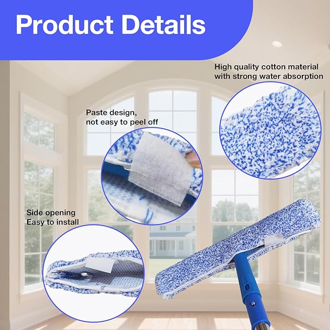 6 Pack 14" Microfiber Window Scrubber Refill Replacement Compatible with Unger 966540 Professional Scrubber Refill Sleeve, Reusable Squeegee Cloth Sleeve for MR.SIGA Professional Window Cleaning