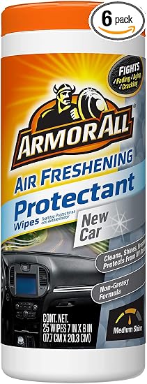 Armor All Car Interior Cleaner Protectant Wipes - Cleaning for Cars & Truck & Motorcycle, New Car, 25 Count (Pack of 6),