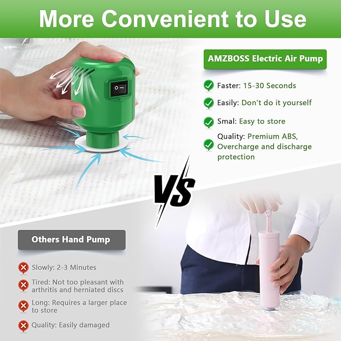 Electric Pump for Vacuum Storage Bags, Portable Vacuum Bag Pump, Electric Vacuum Pump for Storage Bags, Great for Various Vacuum Seal Bags for Clothing,Blankets,Bedding- Green (No Bags)