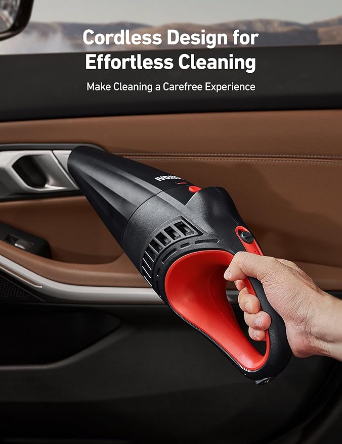 AstroAI V2 Mini Portable Cordless Handheld Car Vacuum Cleaner, 6000mAh & 12V DC, LED Light, Brush, Extended Nozzle, Hose, Portable Handheld Vacuum for Car, Home, Office & Pet Cleaning, Red