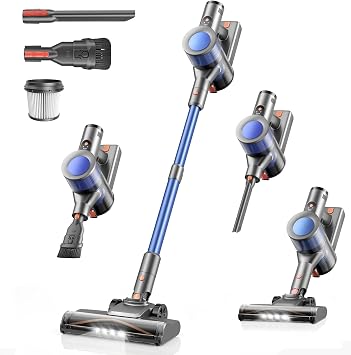 Dzaki Cordless Stick Vacuum Cleaner, 650W 55KPa Brushless Motor, 60-Min Runtime, Detachable Battery, Anti-Tangle, Self-S