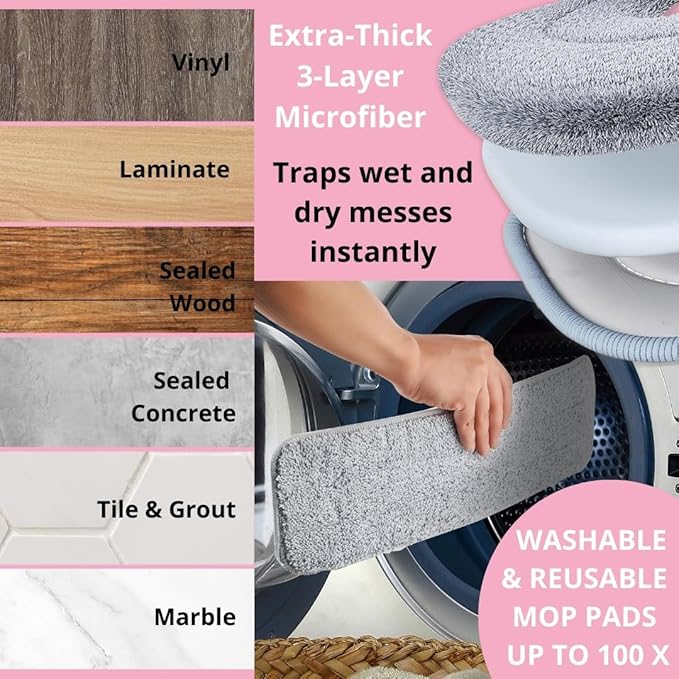 Heavy Duty Spray Mop for Floor Cleaning, Refillable Water Bottle, Use Any Cleaning Solution, Machine Washable Mop Pads, 360° Swivel Head