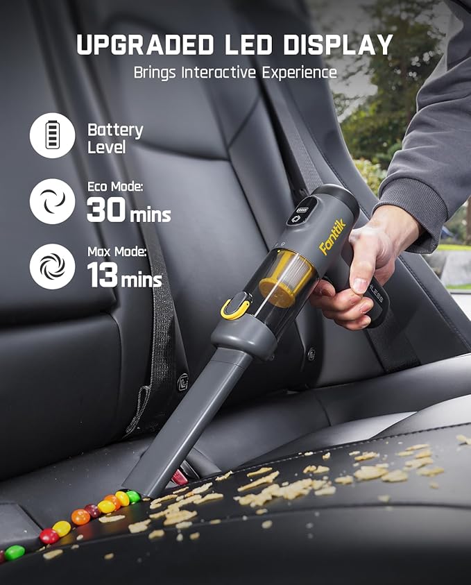 Fanttik Slim V9 Mix Car Vacuum, 4 in 1 Handheld Air Duster, 12000PA Suction Power with Smart LED Display, Cordless Portable Mini Keyboard Vacuum for Car Interior, Office Desk