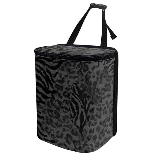 Black Leopard Car Trash Can, Waterproof Car Garbage Can with Lid and Zip Clouse, Leak Proof Portable Car Trash Bag Hangi