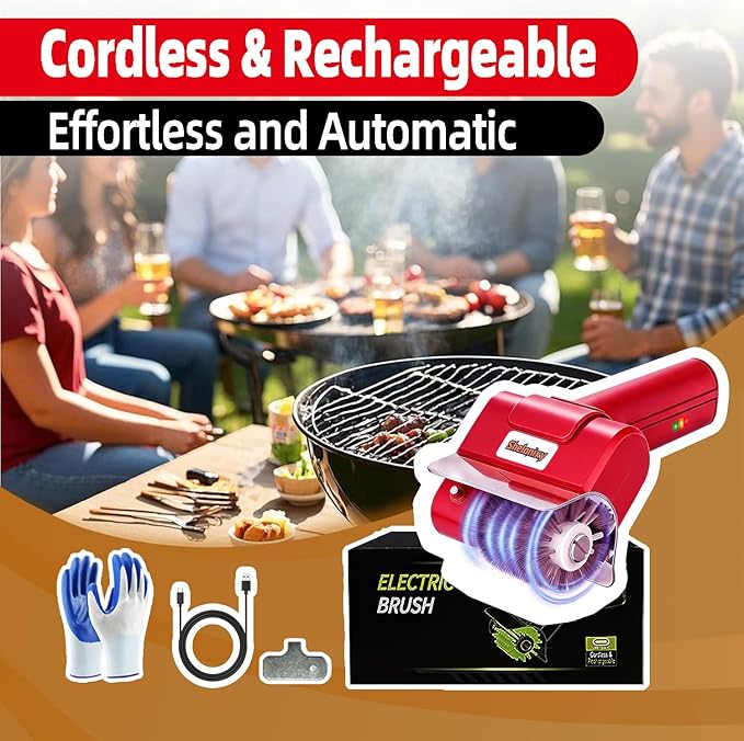 Electric Grill Brush and Cleaner - Cordless Rechargeable BBQ Cleaning Tool with Stainless Steel Removable Head, Dishwasher Safe, USB-C 4000mAh Battery for Grill Grates(Red)