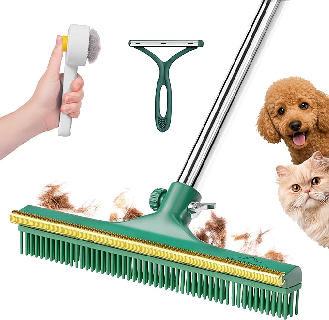 Carpet Rake for Pet Hair Removal, 60” Long Handle – Heavy-Duty Pet Hair Remover for Carpets, Rugs & Mats Cat Dog Fur Rakes Scraper Carpet Broom for Carpets with Copper Teeths
