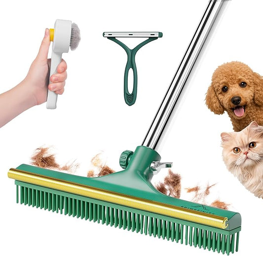 Carpet Rake for Pet Hair Removal, 60” Long Handle – Heavy-Duty Pet Hair Remover for Carpets, Rugs & Mats Cat Dog Fur Rakes Scraper Carpet Broom for Carpets with Copper Teeths