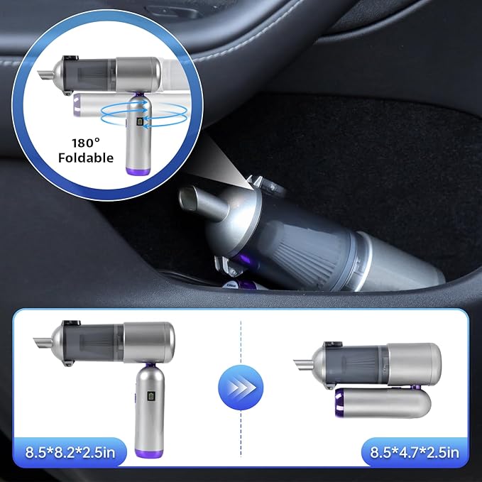 Bug Vacuum Catcher, Handheld Car Vacuum Portable Cordless, 17KPa High Power Suction, Air Duster & Inflator with Multi-Nozzles for Spider, Tent, Travel, Garden, 180° Foldable AeroVac Car Vacuum V15 Pro