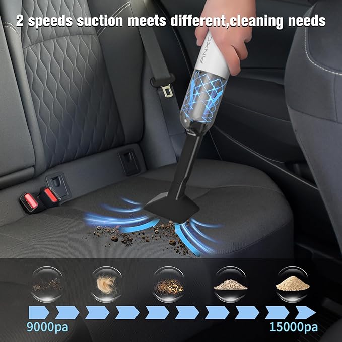 Mini Vacuum Cleaner Cordless 15000PA High Power,Handheld Car Vacuum, 5 in 1 Portable Vacuum for Car, Home & Pet Hair, Type-C Rechargeable, LED Display,Up to 30 Mins Runtime, Multi-Nozzles
