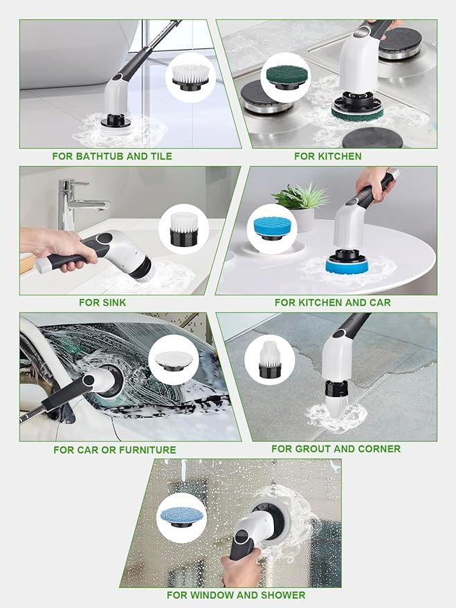 7-in-1 Replacement Brush Heads Set of Electric Spin Scrubber, Cleaning Portable Cordless Shower Power Scrubber Heads, Household Tools for Bathroom Kitchen Bathtub Tile Floor Car & Wheel