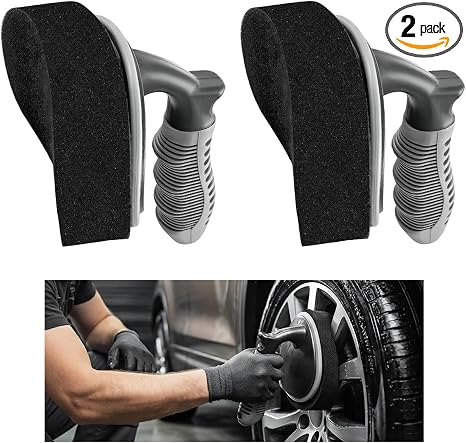 2 PCS Car Tire Shine Applicator, High-Density Sponge Tyre Dressing Applicator Pad with Curved Handle, Reusable Wheel Pol