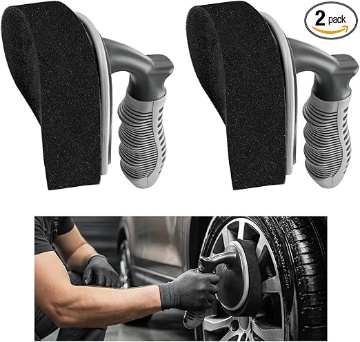 2 PCS Car Tire Shine Applicator, High-Density Sponge Tyre Dressing Applicator Pad with Curved Handle, Reusable Wheel Pol