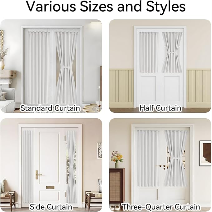 Vatge Self-Adhesive Sidelight Curtains for Glass Doors - No Drill 12x72 Removable Window Coverings, Light Filtering Panel, 1 Panel, W12 x L72, Greyish White