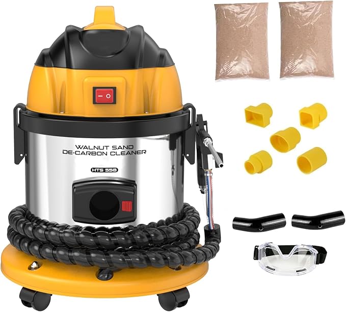 Walnut Blasting Kit for Carbon Cleaning, with 2KG Walnut Sand & 5 Pcs Adapters Automotive Engine System Intake Pipe Exha