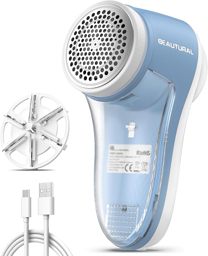 BEAUTURAL Fabric Shaver, Rechargeable Lint Remover for Clothes, Electric Lint Shaver with 6-Leaf Blades, Sweater Shavers to Fuzz, Lint Balls, Pillings, Bobbles for Clothes and Furniture