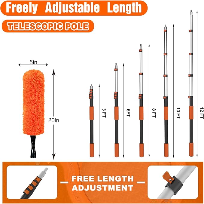 SISUPASSIE 20FT Reach Duster Cleaner Kit, Dusters for Cleaning with Extension Pole, Baseboard & Wall and Window Cleaner Mop for Fan Blades, High Ceiling and Cobweb