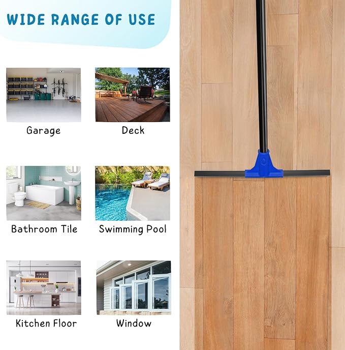 Floor Squeegee with Telescopic Long Handle 59'', Heavy Duty 18" Rubber Wiper Broom for Concrete, Bathroom Tile, Garage, Deck