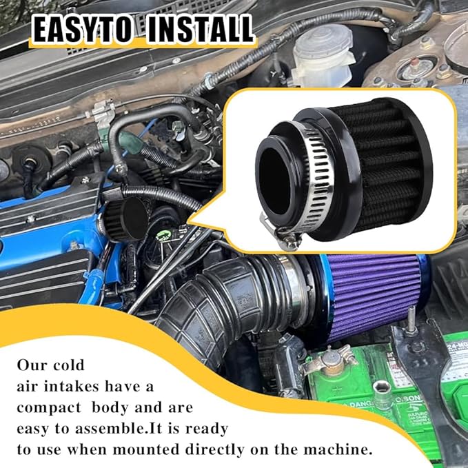 Air Filter, Valve Cover Breather, 25mm Auto Crankcase Cold Air Filter Cleaner with Adjustable Clamp, Breather Turbo Vent Cleaner Automotive Accessories Fit for Cars and Motorcycles (Black)