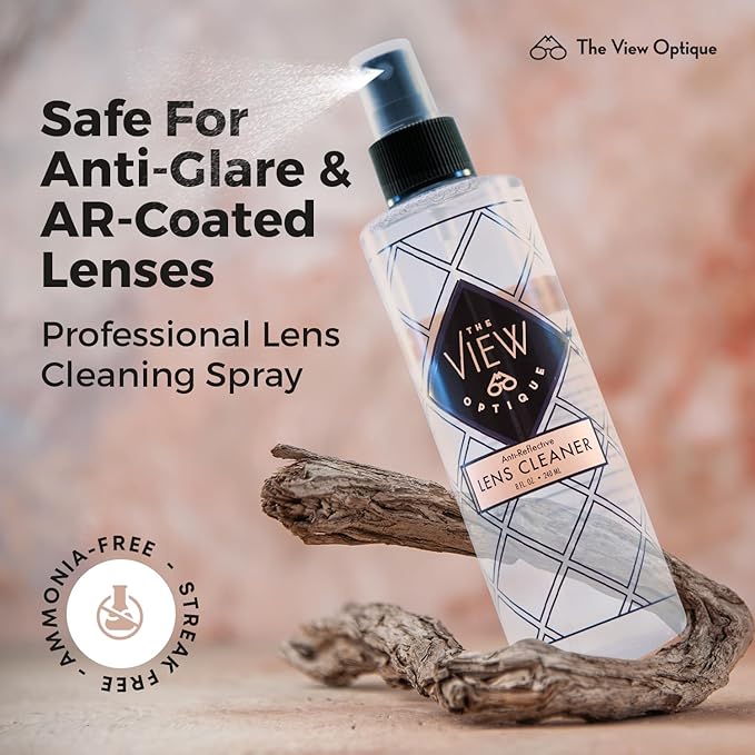 Anti-Reflective Lens Cleaner Spray Kit – (1) 8oz & (1) 1oz Glasses Cleaner Spray, (1) Microfiber Cloth for Eyeglasses, Sunglasses, Lenses, Screens & Camera Cleaning Kit (3 Piece Set)