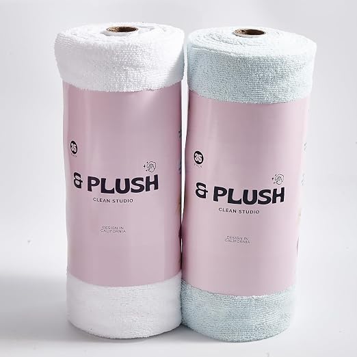 & PLUSH Microfiber Cleaning Cloth Roll - 70 Pack, Tear Away Microfiber Towels, 12" x 12", Reusable, Washable, Streak Fre